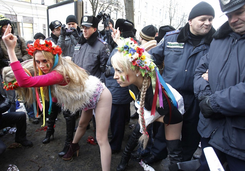 Activists "Femen" take part in a protest against Italian Prime Minister Silvio Berlusconi in Kiev