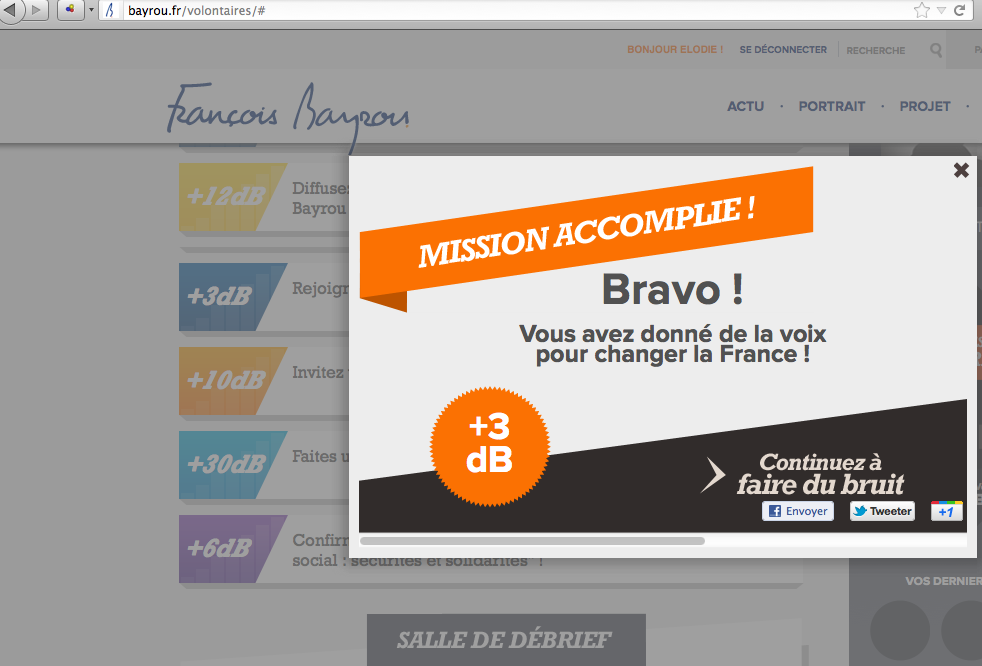 Capture d'écran du site bayrou.fr pour les présidentielles 2012
