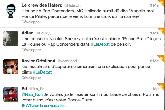 Tweet sur Ponce Pilate et le débat Sarkozy Hollande 2012